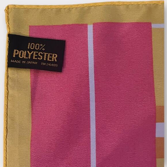 Retro Vintage Mod Geometric Print Square Scarf Pink Yellow White Polyester - Picture 4 of 5